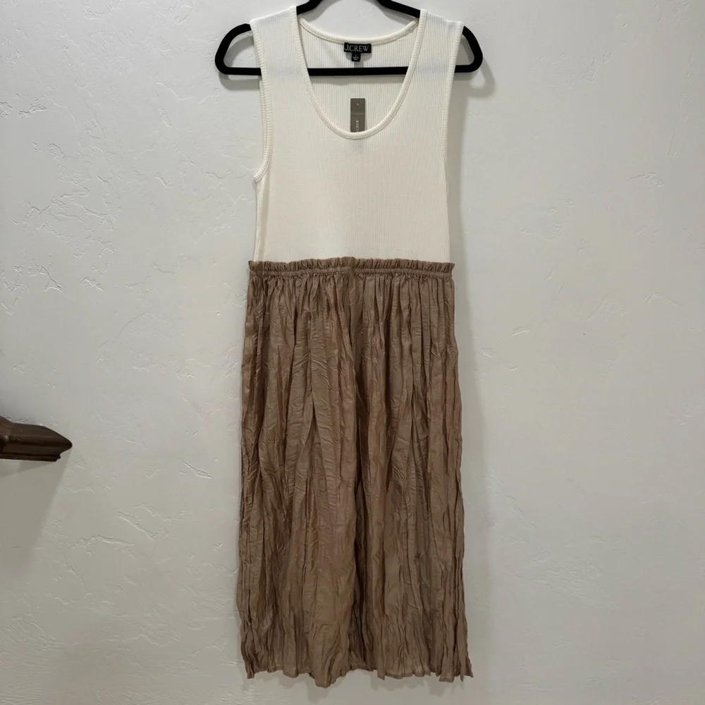 NWT J. Crew Gathered-Waist Mixy Midi Dress Ivory White Tan Large CI891